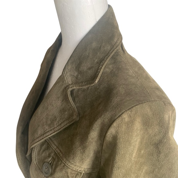 Suede Jacket Olive Green Utility Jacket Bush Blazer Transitional Season Coat M - Picture 7 of 12